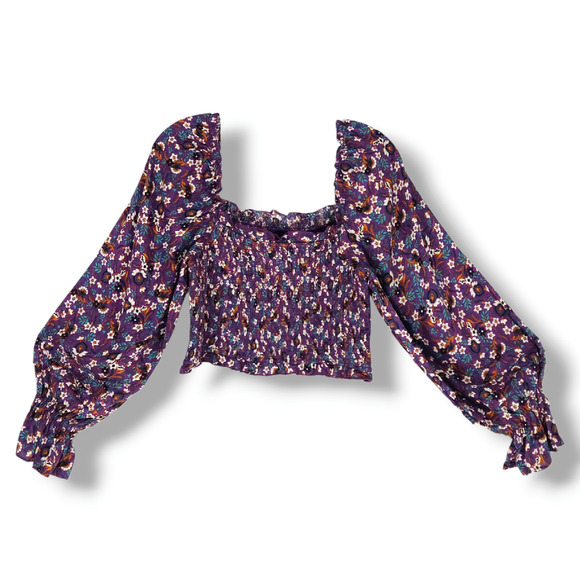 NWT Band of the Free Agathe Ditsy Floral Smocked Top Sz. M [8-10] Purple Ivory - Picture 6 of 11